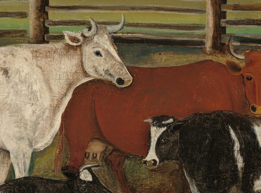 Cows were essential for milk and meat, like this red one.