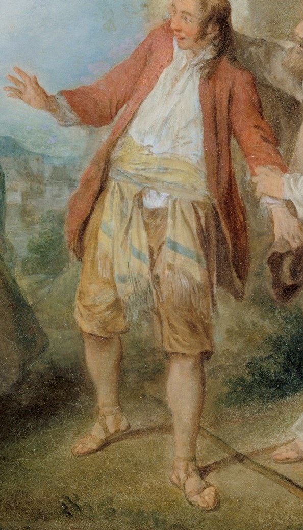 A man in a red coat reaches out, seemingly surprised.