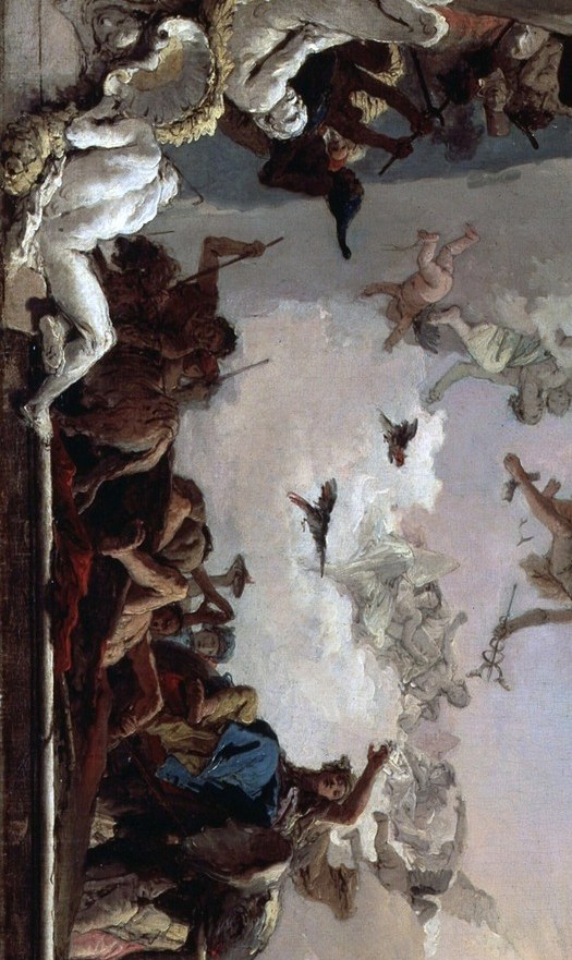 Opposite him in heavy shadow, devouring time itself: Saturn.