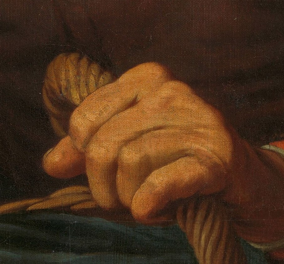 Her firm grip on the basket shows strength and determination in her work.