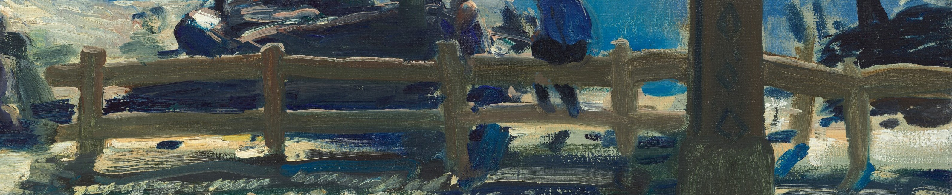 The textured brushwork here gives a tactile quality, grounding the viewer in the physical space of the pier.
