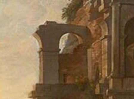 The ruins of classical Rome surround them.