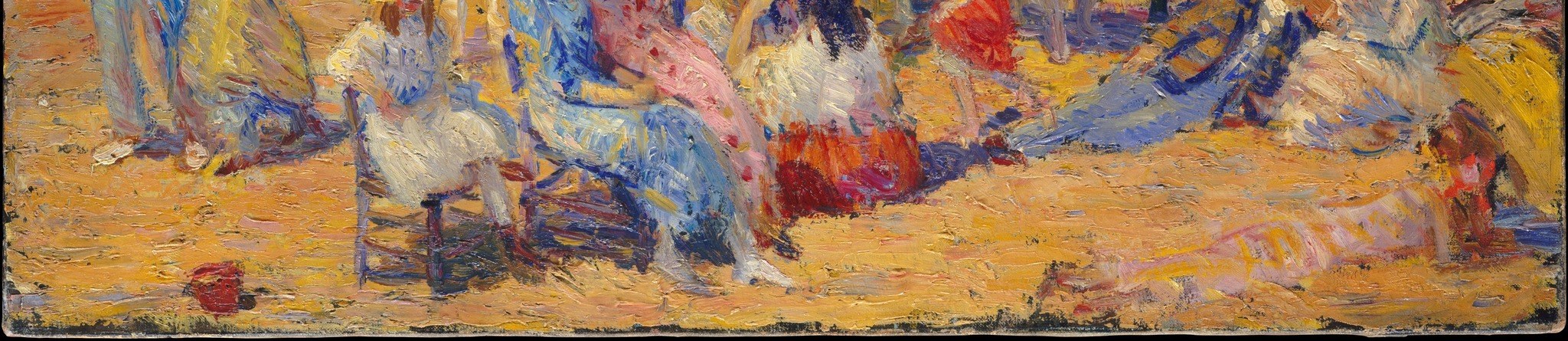 The loosest, most gestural paint-handling in the work; close inspection reveals individual brushstrokes that never fully resolve into sand , pure Impressionist texture.