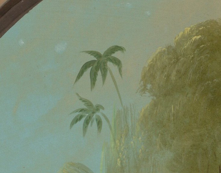 Here, a Sepibo village gathers beneath scattered palm trees.