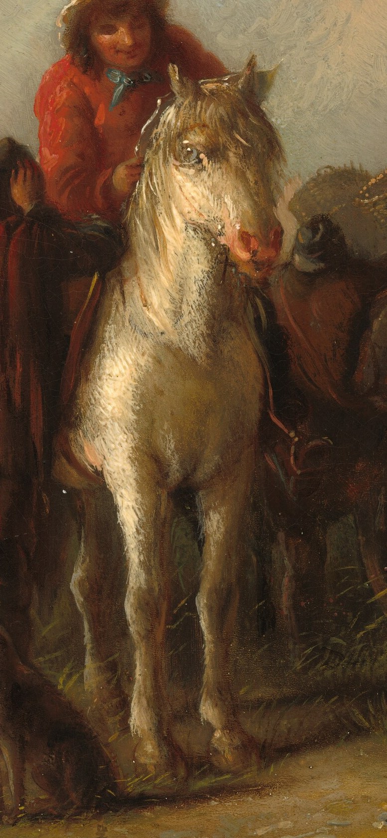The horse's alert expression and detailed rendering make it a focal point, conveying vitality.