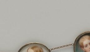 Ivory-toned complexion echoes the ivory support on which all these miniatures are painted; a graceful, luminous counterpart to the dark-clad center figure
