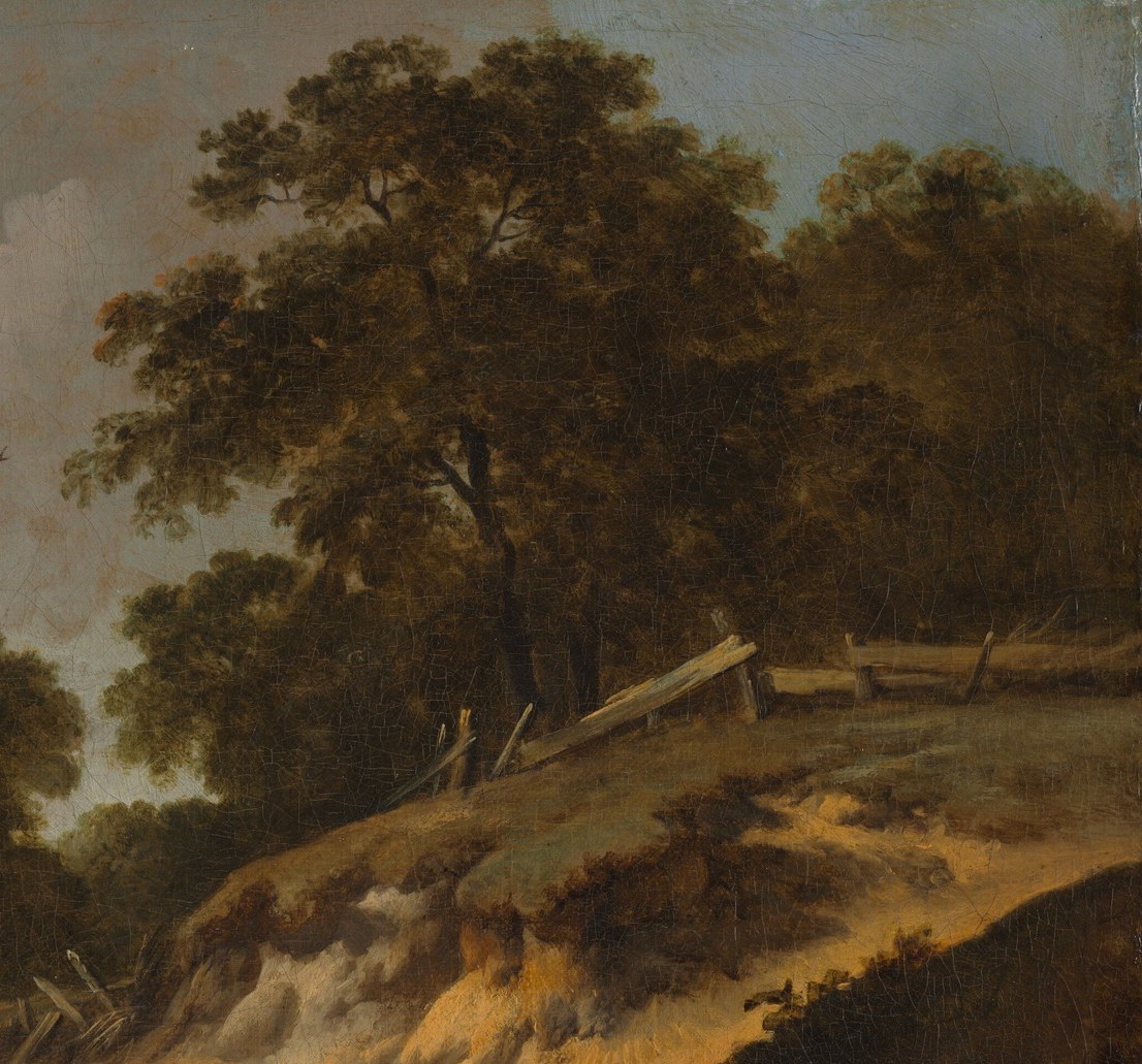 Acts as a theatrical curtain framing the scene; the darkness forces the eye back to the lit dune and pale sky