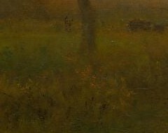 Now find the dark shape in the mist, below the tree.