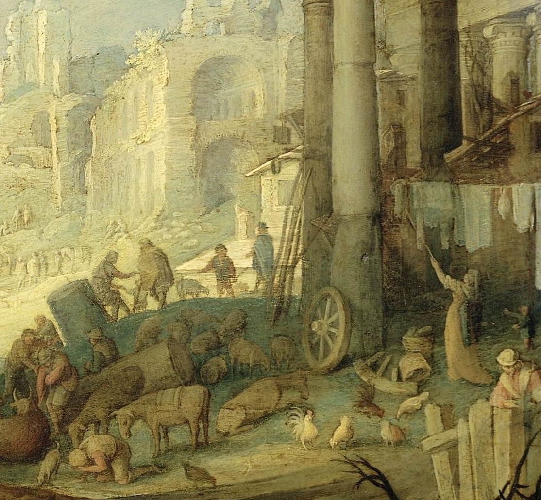 Suggests a vast, ancient city, adding depth and a sense of scale to the landscape.