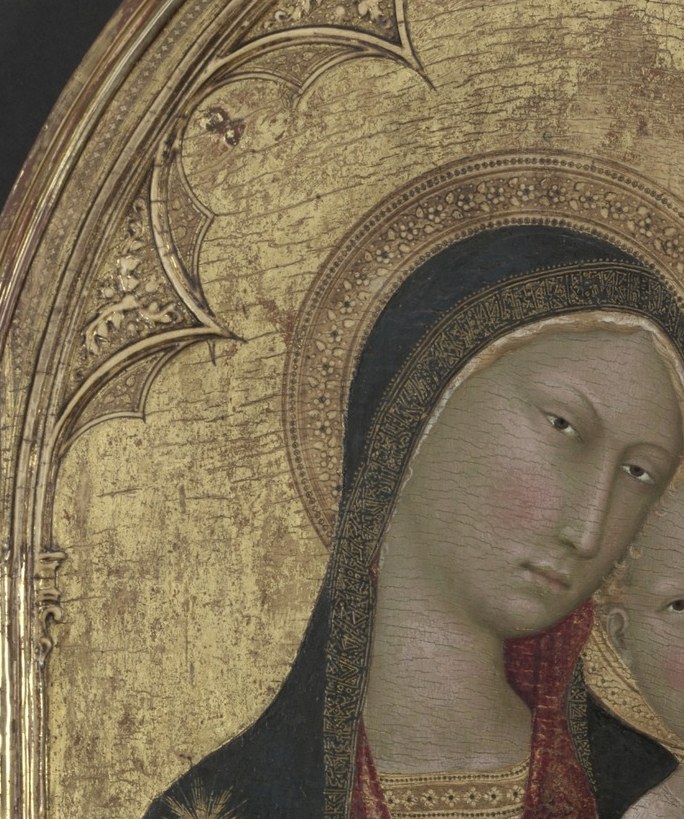 The baby twists to look up at his mother with wide, animated eyes , unusually expressive for 15th-century Florentine convention, suggesting direct workshop influence of Verrocchio.