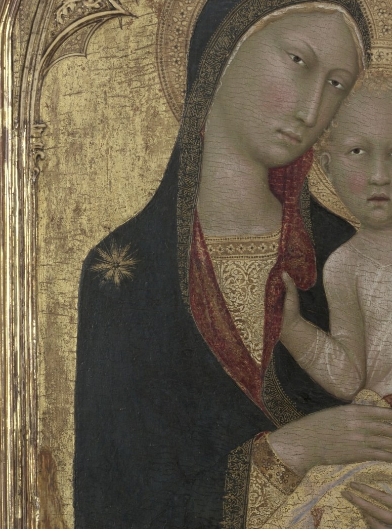 Mary wears the imported stone. The Child gets white cloth.