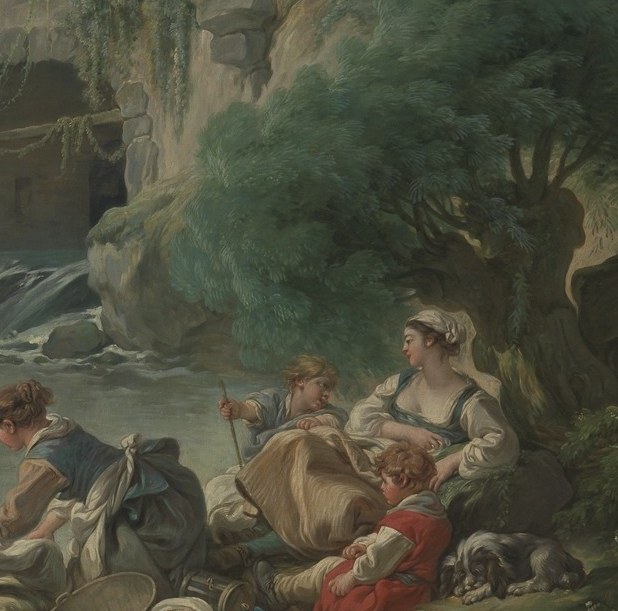 The luminous white cloth is Boucher's technical showpiece , a zone of near-pure light that bounces the eye back into the scene and demonstrates his handling of reflective fabric.
