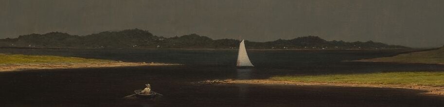 The water glows with uncanny, almost phosphorescent brightness while the sky above is near-black , Heade's luminist signature that makes the scene feel supernaturally charged rather than merely stormy.