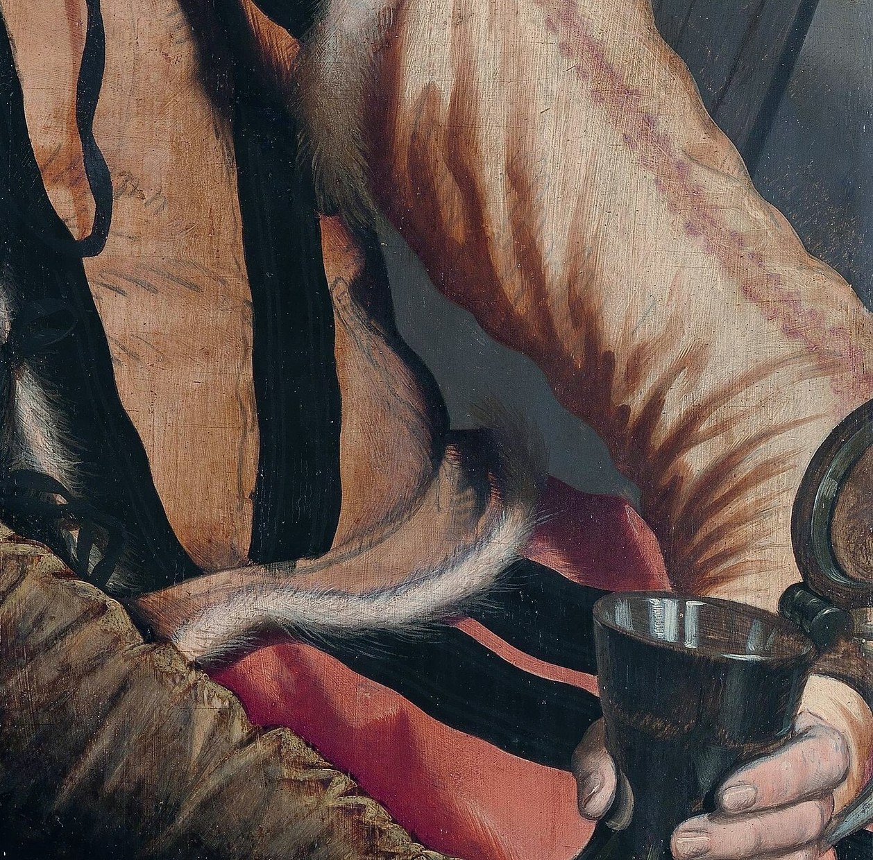A servant leans against the table in the background.