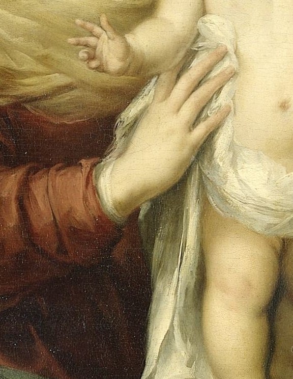 Here, the Virgin Mary cradles the Christ Child.
