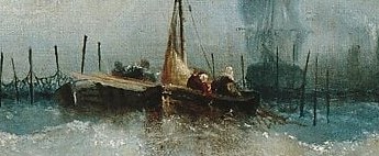 Small boats like this ferried people and goods across the harbor.