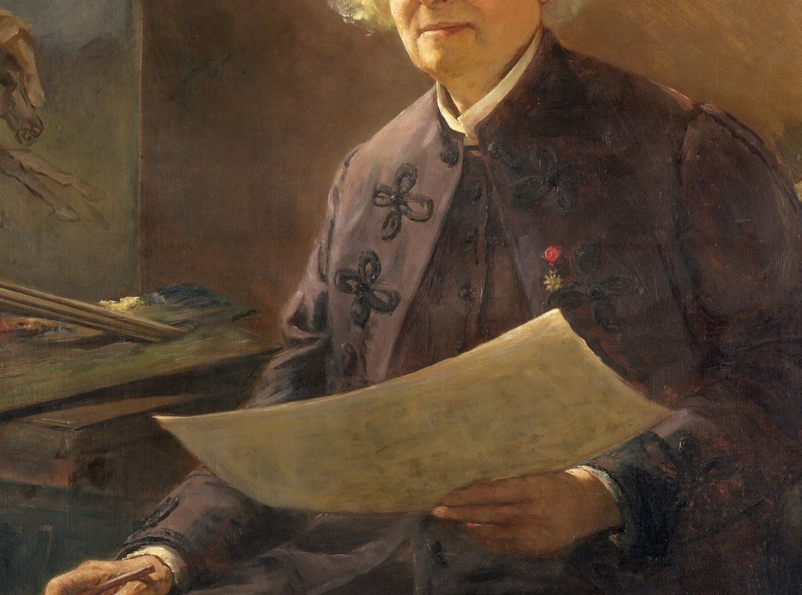 The restrained, almost masculine dress was characteristic of Bonheur, who wore trousers by police permit , her clothing is a statement of unconventional identity.