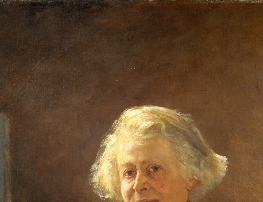 The central subject's face , weathered, composed, and radiating quiet authority; her silver hair signals age and distinction earned over a long career.