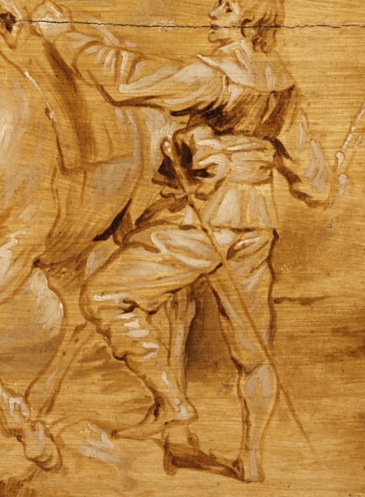 Captures a dynamic moment of action, showing the man's effort and balance.